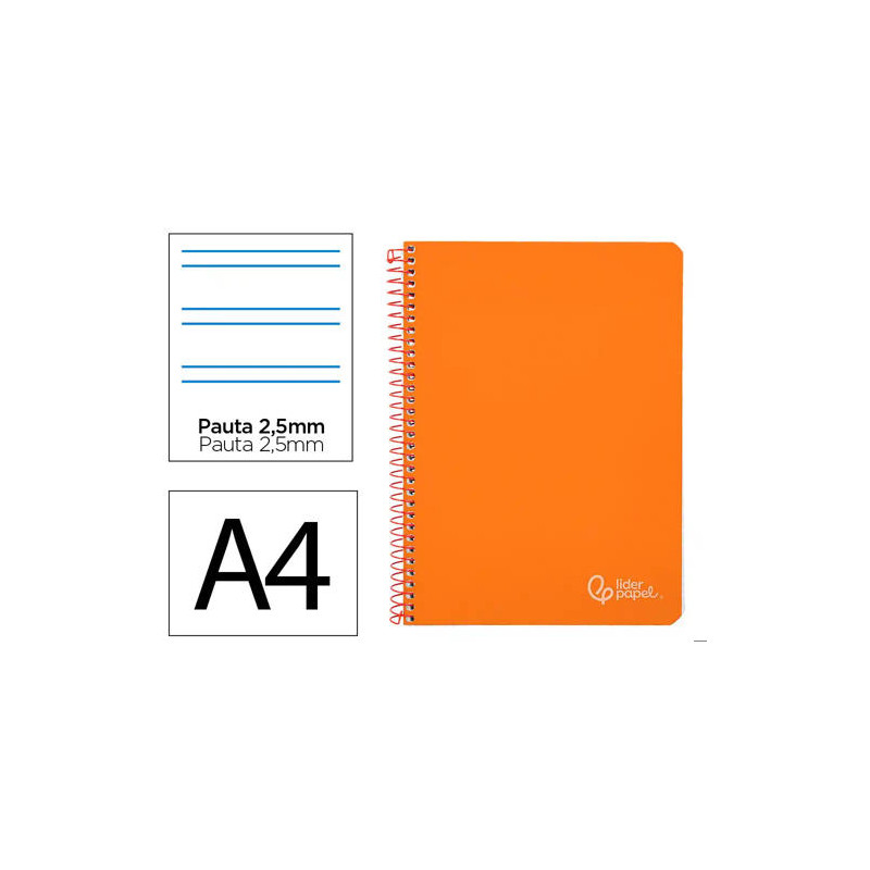 CUADERNO ESPIRAL LIDERPAPEL DIN A4 WITTY TAPA DURA 80H 90GR PAUTA 2,5MM CON MARGEN COLOR NARANJA