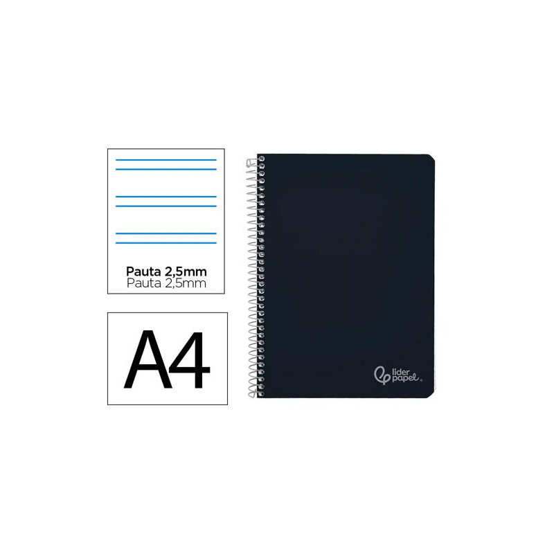 CUADERNO ESPIRAL LIDERPAPEL DIN A4 WITTY TAPA DURA 80H 90GR PAUTA 2,5MM CON MARGEN COLOR NEGRO