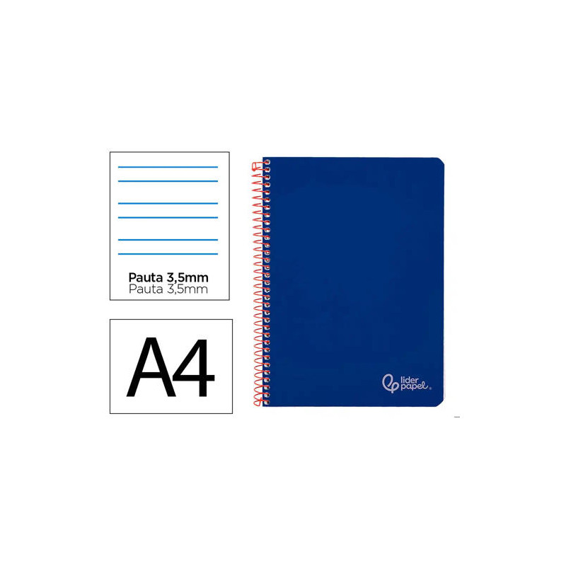 CUADERNO ESPIRAL LIDERPAPEL DIN A4 WITTY TAPA DURA 80H 90GR PAUTA 3,5MM CON MARGEN COLOR AZUL OSCURO