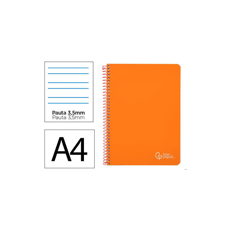 CUADERNO ESPIRAL LIDERPAPEL DIN A4 WITTY TAPA DURA 80H 90GR PAUTA 3,5MM CON MARGEN COLOR NARANJA