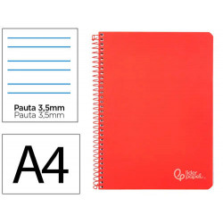 CUADERNO ESPIRAL LIDERPAPEL DIN A4 WITTY TAPA DURA 80H 90GR PAUTA 3,5MM CON MARGEN COLOR ROJO