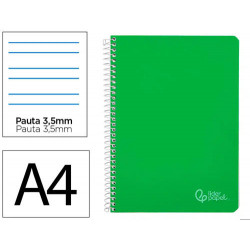 CUADERNO ESPIRAL LIDERPAPEL DIN A4 WITTY TAPA DURA 80H 90GR PAUTA 3,5MM CON MARGEN COLOR VERDE