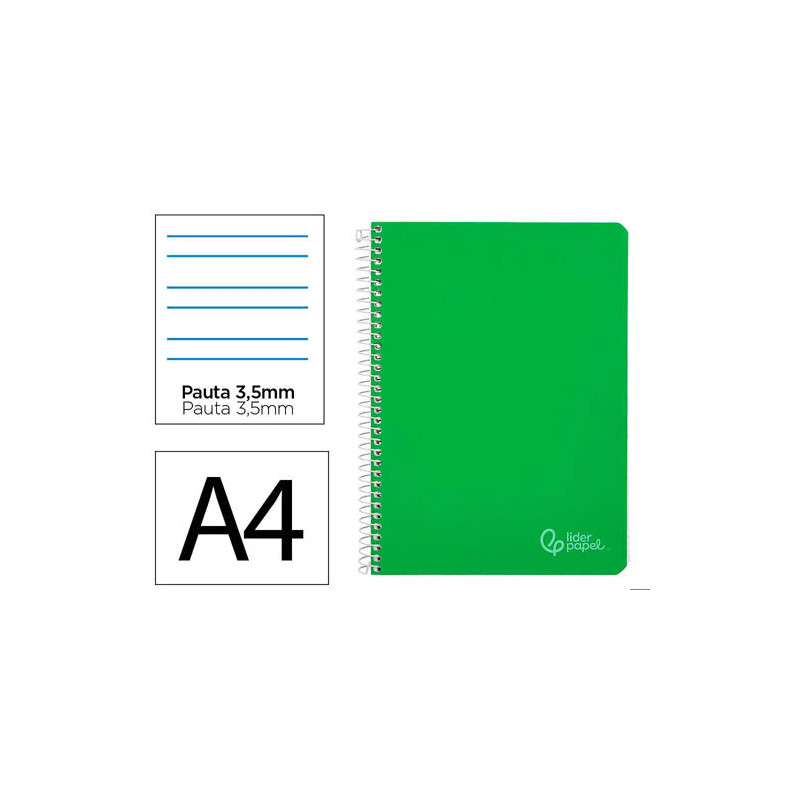 CUADERNO ESPIRAL LIDERPAPEL DIN A4 WITTY TAPA DURA 80H 90GR PAUTA 3,5MM CON MARGEN COLOR VERDE