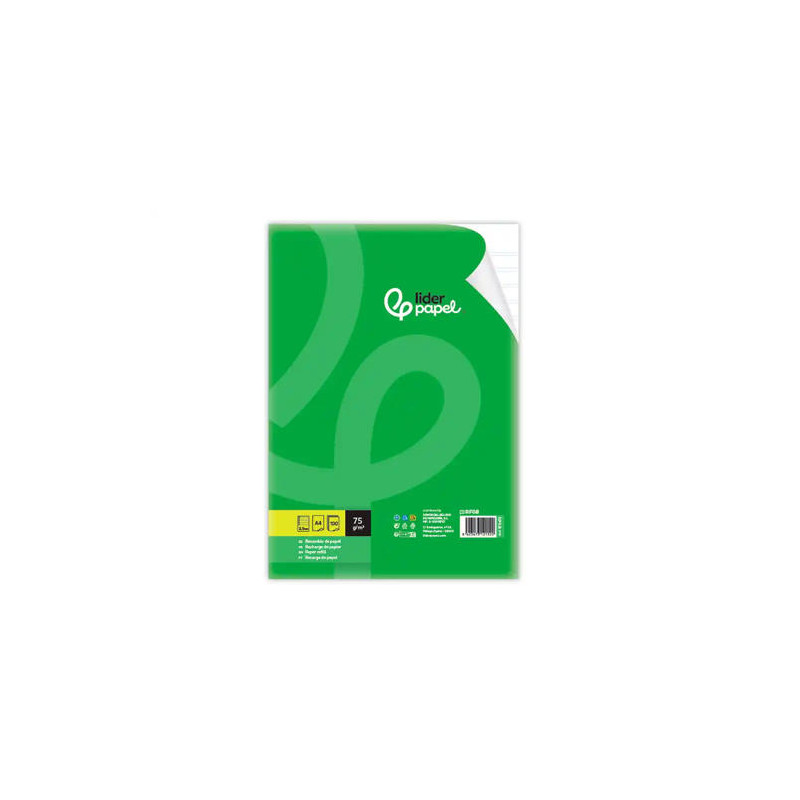 RECAMBIO LIDERPAPEL DIN A4 100 HOJAS 75 GR PAUTA 4 3.5MM CON MARGEN 4 TALADROS