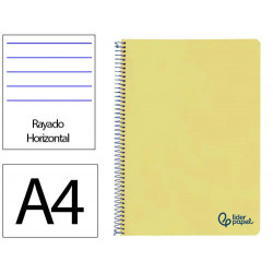 CUADERNO ESPIRAL LIDERPAPEL A4 WONDER TAPA PLASTICO 80H 90GR RAYADO HORIZONTAL CON MARGEN COLOR AMAR