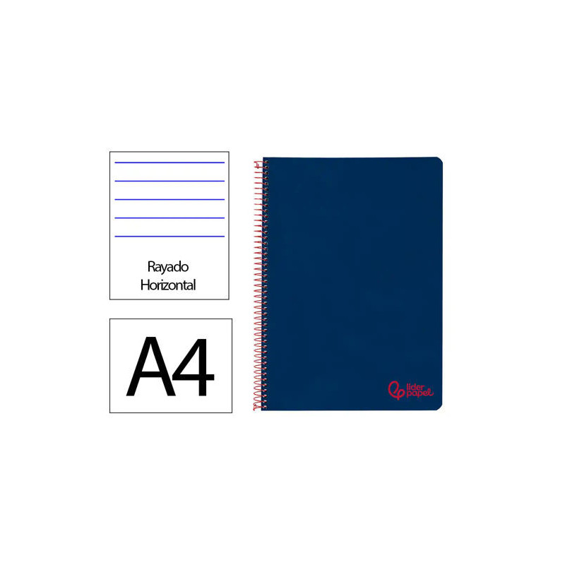 CUADERNO ESPIRAL LIDERPAPEL A4 WONDER TAPA PLASTICO 80H 90GR RAYADO HORIZONTAL CON MARGEN COLOR AZUL