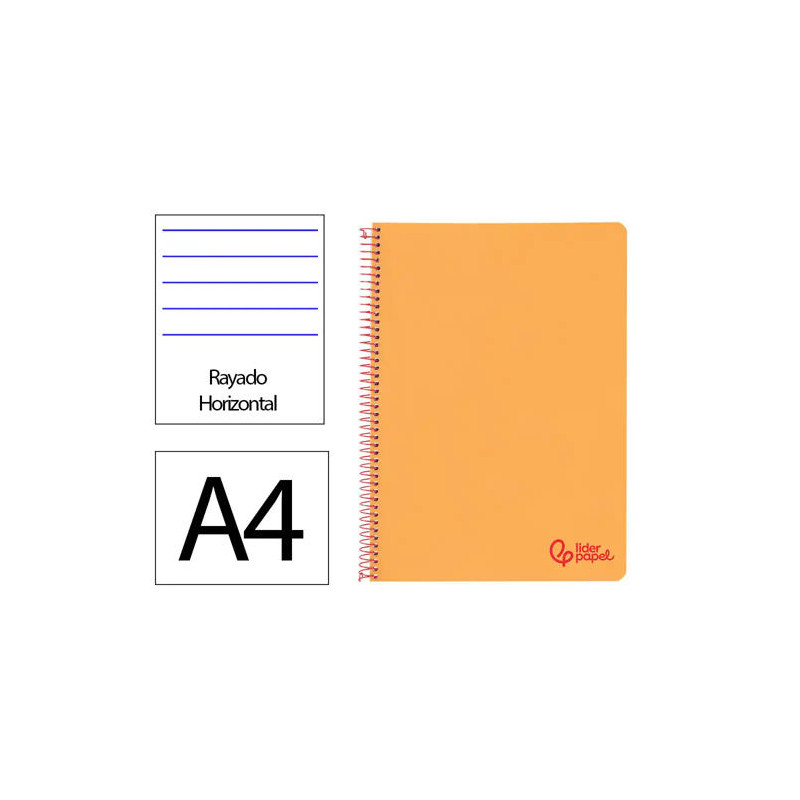 CUADERNO ESPIRAL LIDERPAPEL A4 WONDER TAPA PLASTICO 80H 90GR RAYADO HORIZONTAL CON MARGEN COLOR NARA