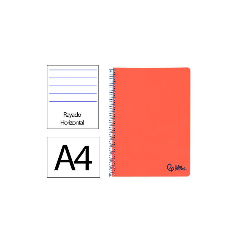 CUADERNO ESPIRAL LIDERPAPEL A4 WONDER TAPA PLASTICO 80H 90GR RAYADO HORIZONTAL CON MARGEN COLOR ROJO