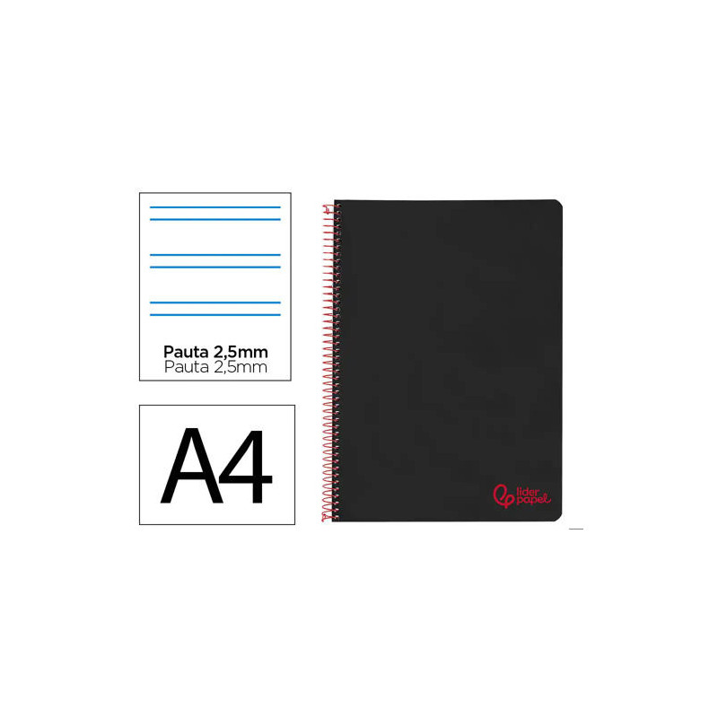 CUADERNO ESPIRAL LIDERPAPEL A4 WONDER TAPA PLASTICO 80H 90GR PAUTA ESTRECHA 2,5MM CON MARGEN COLOR N