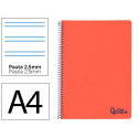 CUADERNO ESPIRAL LIDERPAPEL A4 WONDER TAPA PLASTICO 80H 90GR PAUTA ESTRECHA 2,5MM CON MARGEN COLOR R