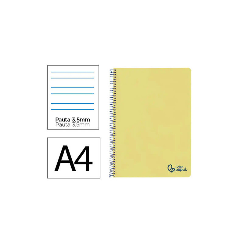 CUADERNO ESPIRAL LIDERPAPEL A4 WONDER TAPA PLASTICO 80H 90GR PAUTA ANCHA 3,5MM CON MARGEN COLOR AMAR