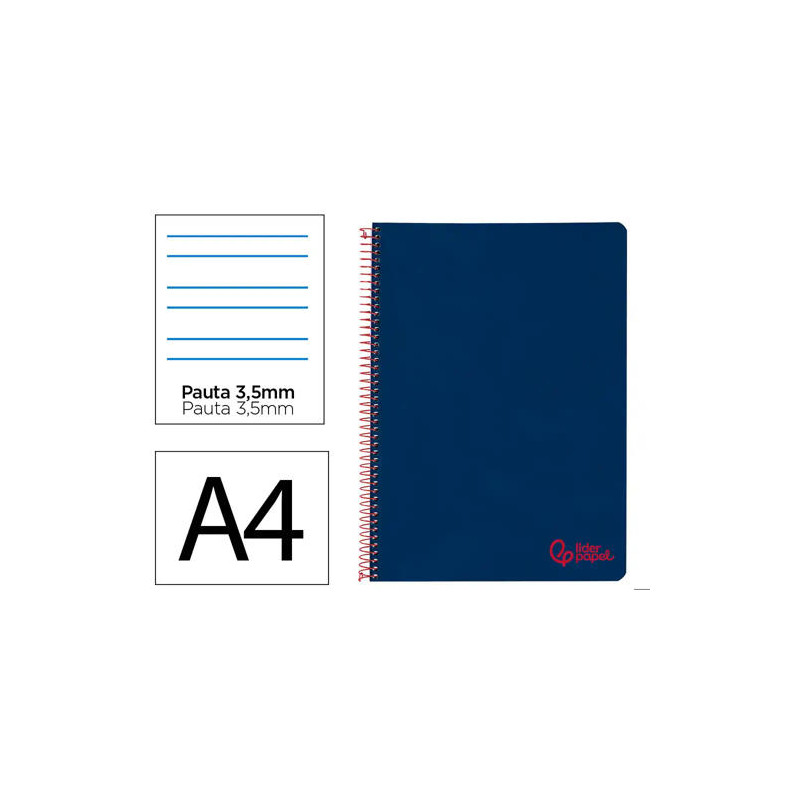 CUADERNO ESPIRAL LIDERPAPEL A4 WONDER TAPA PLASTICO 80H 90GR PAUTA ANCHA 3,5MM CON MARGEN COLOR AZUL