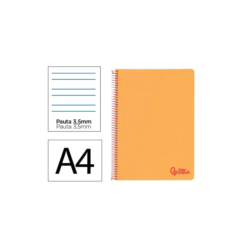 CUADERNO ESPIRAL LIDERPAPEL A4 WONDER TAPA PLASTICO 80H 90GR PAUTA ANCHA 3,5MM CON MARGEN COLOR NARA