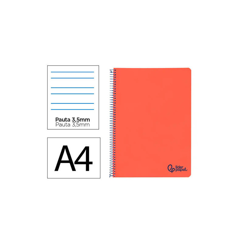 CUADERNO ESPIRAL LIDERPAPEL A4 WONDER TAPA PLASTICO 80H 90GR PAUTA ANCHA 3,5MM CON MARGEN COLOR ROJO