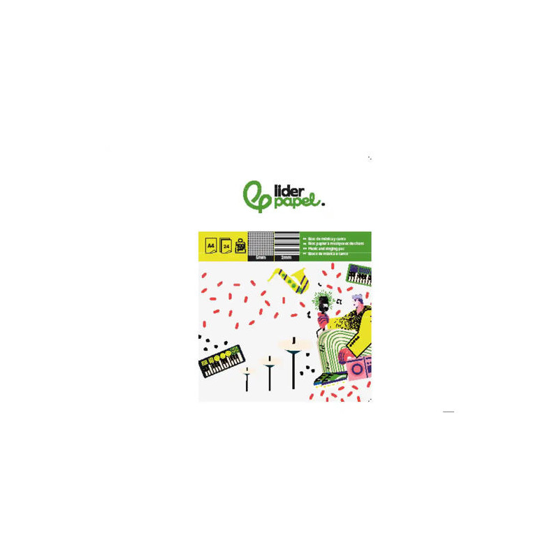 BLOC MUSICA Y CANTO LIDERPAPEL PENTAGRAMA INTERLINEADO 2 MM CUADRICULA 5MM DIN A4 24 HOJAS 100G/M2