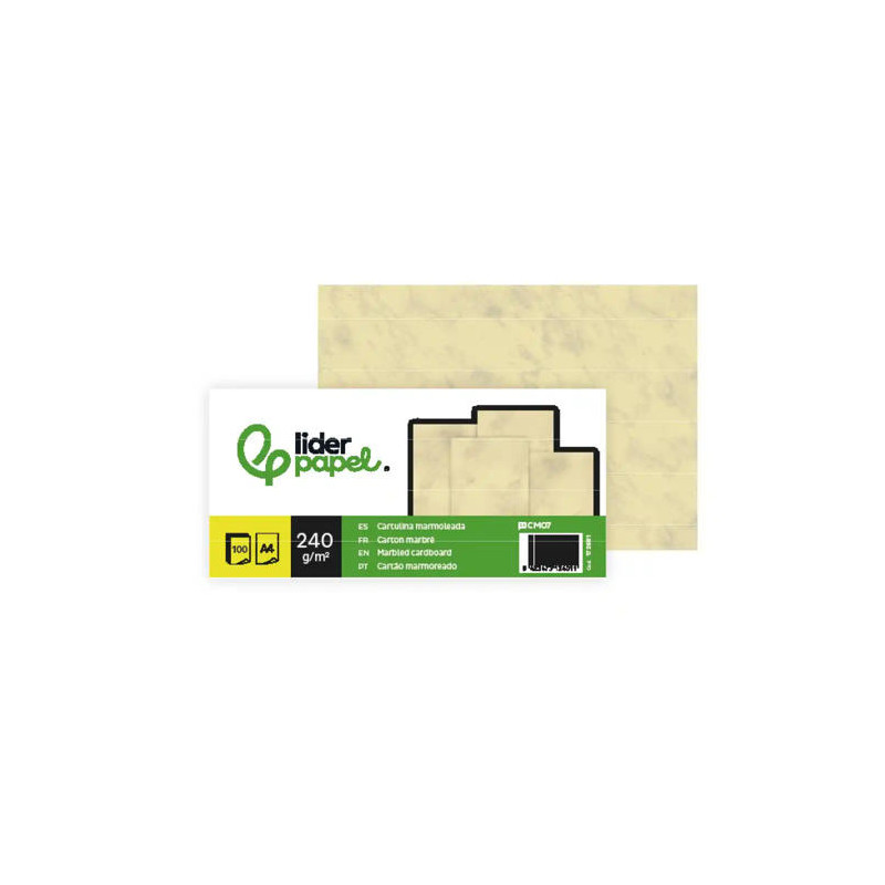 CARTULINA MARMOLEADA LIDERPAPEL DIN A4 240GR CREMA CLARO PAQUETE DE 100 HOJAS