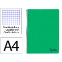 CUADERNO ESPIRAL LIDERPAPEL A4 WONDER TAPA PLASTICO 80H 90GR CUADRO 4MM CON MARGEN COLOR VERDE OSCUR