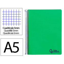 CUADERNO ESPIRAL LIDERPAPEL A5 MICRO WONDER TAPA PLASTICO 120H 90GR CUADRO 5MM 5 BANDAS 6 TALADROS C