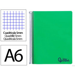 CUADERNO ESPIRAL LIDERPAPEL A6 MICRO WONDER TAPA PLASTICO 120H 90GR CUADRO 5MM 4 BANDAS COLOR VERDE 
