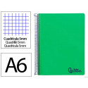 CUADERNO ESPIRAL LIDERPAPEL A6 MICRO WONDER TAPA PLASTICO 120H 90GR CUADRO 5MM 4 BANDAS COLOR VERDE 