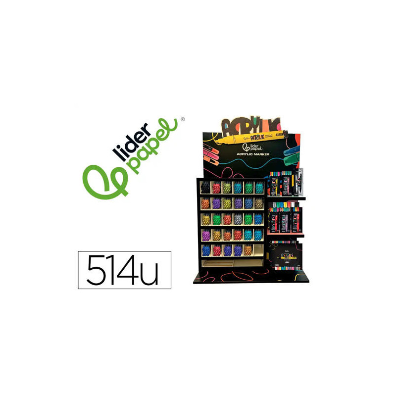 ROTULADOR LIDERPAPEL ACRYLIC EXPOSITOR MADERA SOBREMESA DE 514 UNIDADES COLORES SURTIDOS CON TESTER