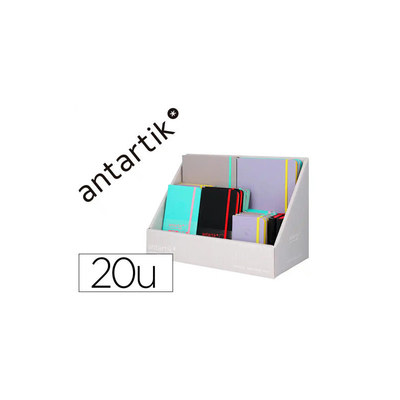 CUADERNO CON GOMILLA ANTARTIK NOTE TAPA DURA Y BLANDA BICOLOR A5/A6/A7 EXPOSITOR DE 20 UNIDADES SURT