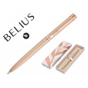 BOLIGRAFO BELIUS ROSE ALUMINIO COLOR BEIGE CLARO ORO ROSA TINTA AZUL CAJA DE DISEÑO