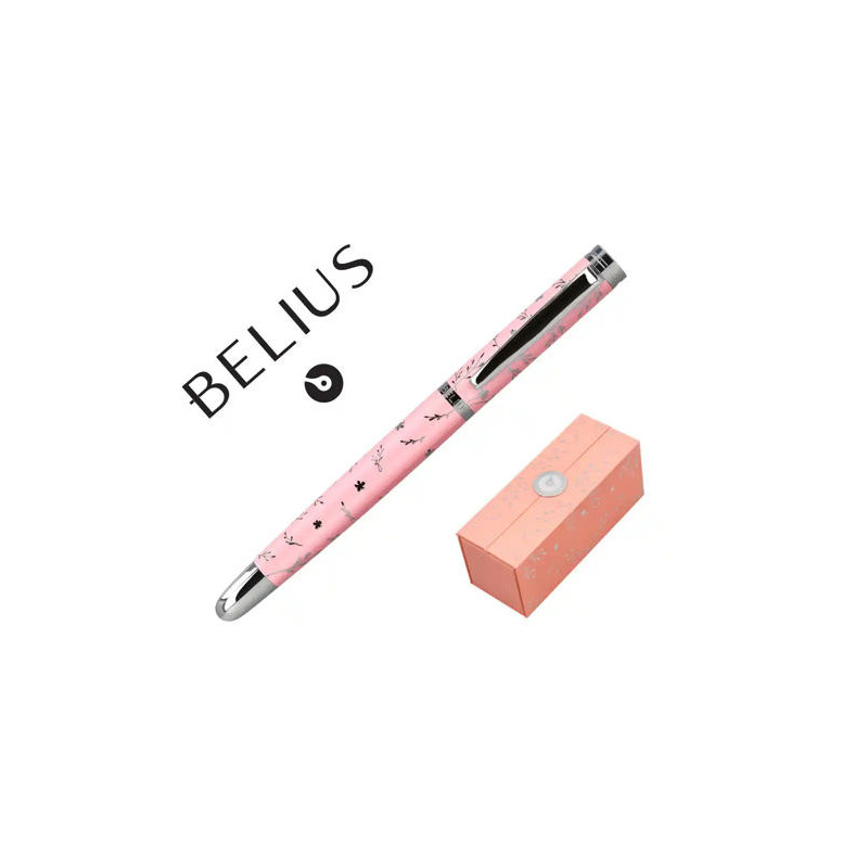 ROLLER BELIUS BELLA ALUMINIO COLOR ROSA DISEÑO PLATEADO RELIEVE TINTA COLOR NEGRO CAJA DE DISEÑO