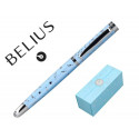 PLUMA BELIUS BELLA ALUMINIO COLOR AZUL CELESTE DISEÑO PLATEADO RELIEVE TINTA AZUL CAJA DE DISEÑO