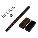 BOLIGRAFO BELIUS LEGACY ALUMINIO DISEÑO HEXAGONO NARANJA CUERPO NEGRO TINTA COLOR AZUL CAJA DE DISEÑ