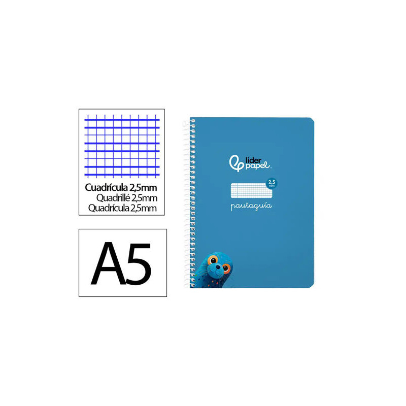 CUADERNO ESPIRAL LIDERPAPEL DI N A5 PAUTAGUIA TAPA BLANDA 40H 75 GR CUADRO PAUTADO 2,5MM COLOR AZUL