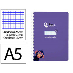 CUADERNO ESPIRAL LIDERPAPEL DI N A5 PAUTAGUIA TAPA BLANDA 40H 75 GR CUADRO PAUTADO 2,5MM COLOR LILA