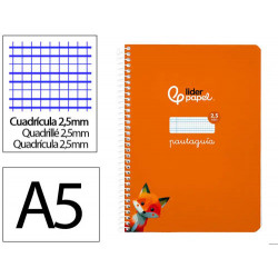 CUADERNO ESPIRAL LIDERPAPEL DI N A5 PAUTAGUIA TAPA BLANDA 40H 75 GR CUADRO PAUTADO 2,5MM COLOR NARAN