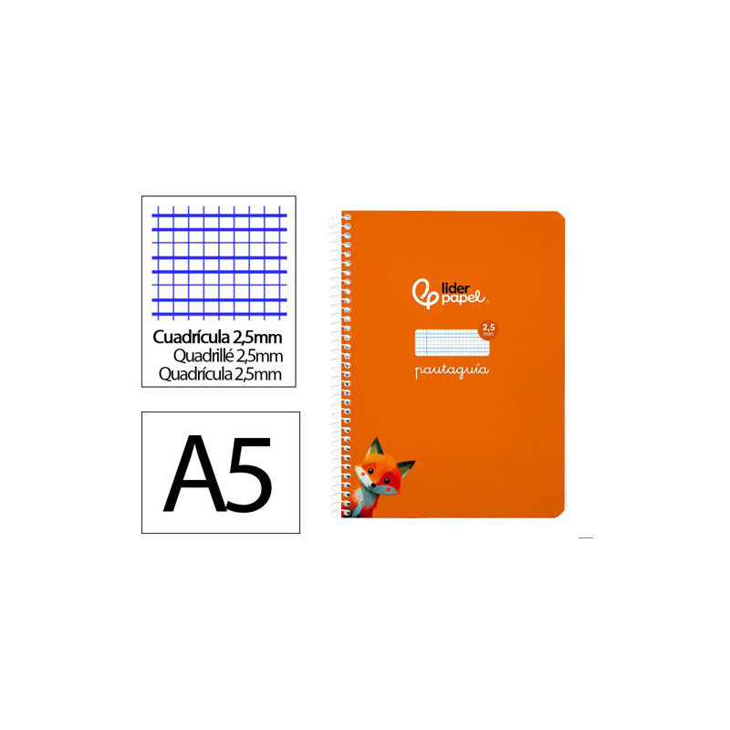 CUADERNO ESPIRAL LIDERPAPEL DI N A5 PAUTAGUIA TAPA BLANDA 40H 75 GR CUADRO PAUTADO 2,5MM COLOR NARAN