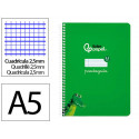 CUADERNO ESPIRAL LIDERPAPEL DI N A5 PAUTAGUIA TAPA BLANDA 40H 75 GR CUADRO PAUTADO 2,5MM COLOR VERDE