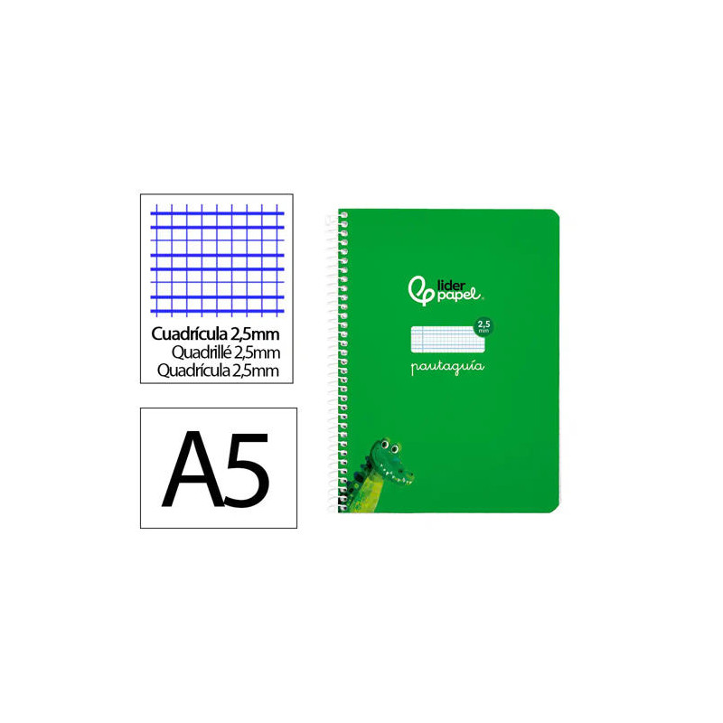 CUADERNO ESPIRAL LIDERPAPEL DI N A5 PAUTAGUIA TAPA BLANDA 40H 75 GR CUADRO PAUTADO 2,5MM COLOR VERDE