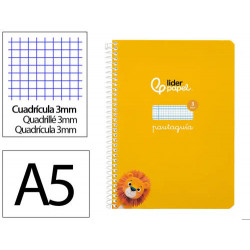 CUADERNO ESPIRAL LIDERPAPEL DI N A5 PAUTAGUIA TAPA BLANDA 40H 75 GR CUADRO PAUTADO 3MM COLOR AMARILL