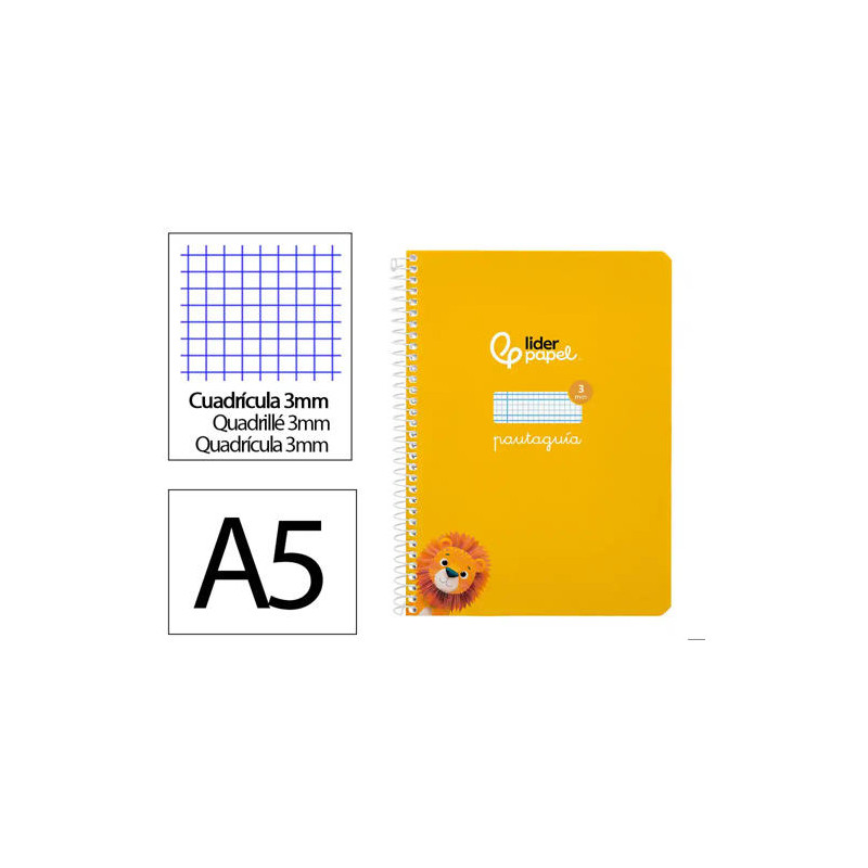CUADERNO ESPIRAL LIDERPAPEL DI N A5 PAUTAGUIA TAPA BLANDA 40H 75 GR CUADRO PAUTADO 3MM COLOR AMARILL