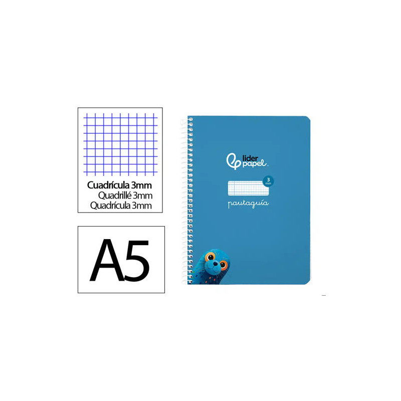 CUADERNO ESPIRAL LIDERPAPEL DI N A5 PAUTAGUIA TAPA BLANDA 40H 75 GR CUADRO PAUTADO 3MM COLOR AZUL