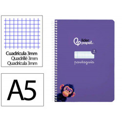 CUADERNO ESPIRAL LIDERPAPEL DI N A5 PAUTAGUIA TAPA BLANDA 40H 75 GR CUADRO PAUTADO 3MM COLOR LILA