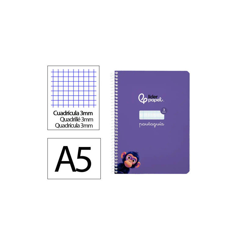 CUADERNO ESPIRAL LIDERPAPEL DI N A5 PAUTAGUIA TAPA BLANDA 40H 75 GR CUADRO PAUTADO 3MM COLOR LILA