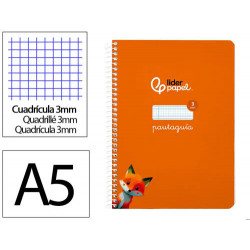CUADERNO ESPIRAL LIDERPAPEL DI N A5 PAUTAGUIA TAPA BLANDA 40H 75 GR CUADRO PAUTADO 3MM COLOR NARANJA