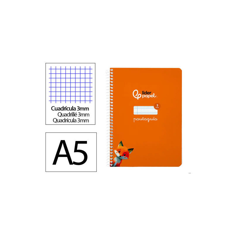 CUADERNO ESPIRAL LIDERPAPEL DI N A5 PAUTAGUIA TAPA BLANDA 40H 75 GR CUADRO PAUTADO 3MM COLOR NARANJA