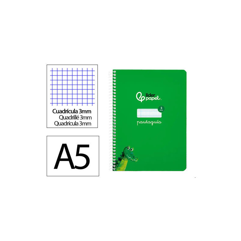 CUADERNO ESPIRAL LIDERPAPEL DI N A5 PAUTAGUIA TAPA BLANDA 40H 75 GR CUADRO PAUTADO 3MM COLOR VERDE