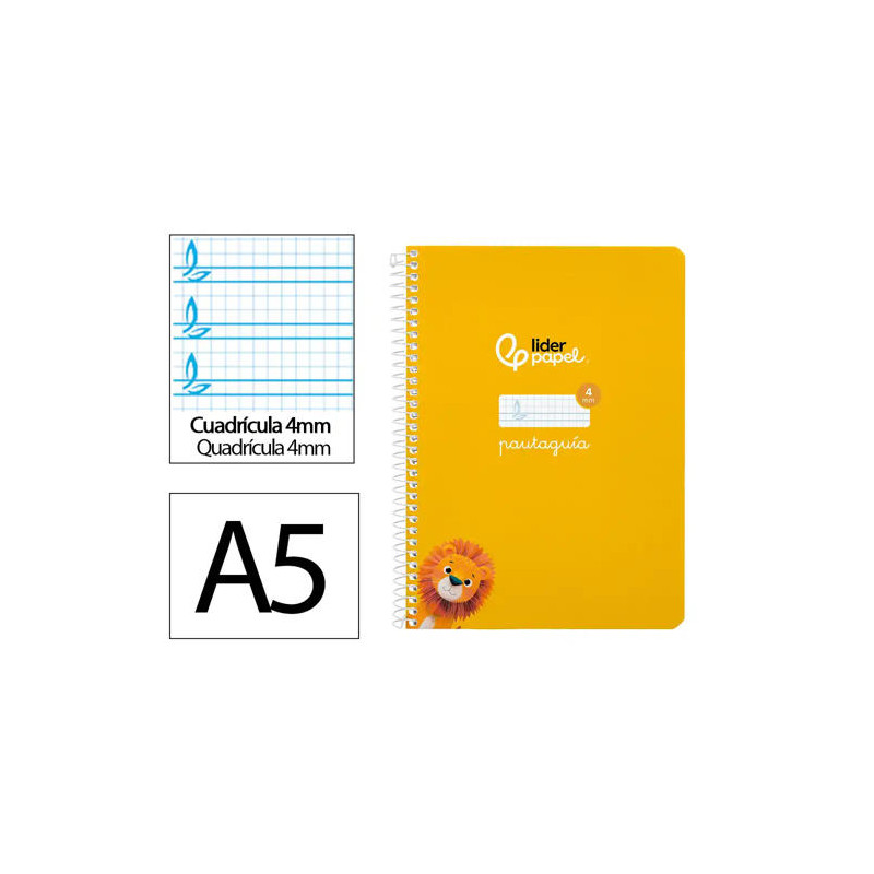 CUADERNO ESPIRAL LIDERPAPEL DI N A5 PAUTAGUIA TAPA BLANDA 40H 75 GR CUADRO PAUTADO 4MM COLOR AMARILL