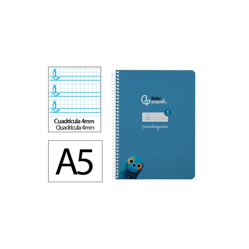 CUADERNO ESPIRAL LIDERPAPEL DI N A5 PAUTAGUIA TAPA BLANDA 40H 75 GR CUADRO PAUTADO 4MM COLOR AZUL