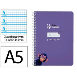 CUADERNO ESPIRAL LIDERPAPEL DI N A5 PAUTAGUIA TAPA BLANDA 40H 75 GR CUADRO PAUTADO 4MM COLOR LILA