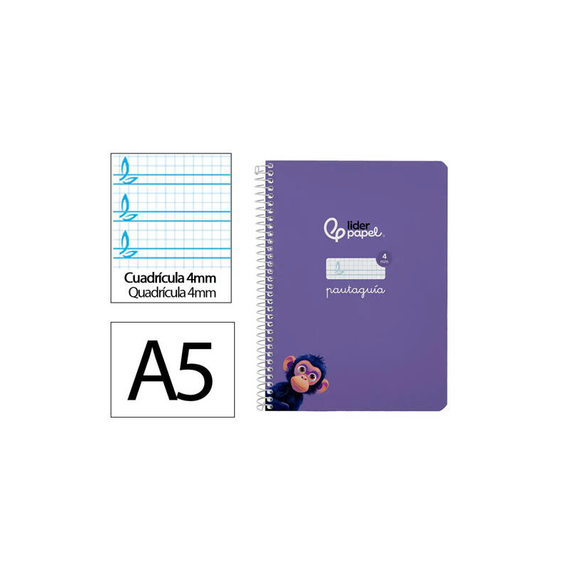 CUADERNO ESPIRAL LIDERPAPEL DI N A5 PAUTAGUIA TAPA BLANDA 40H 75 GR CUADRO PAUTADO 4MM COLOR LILA
