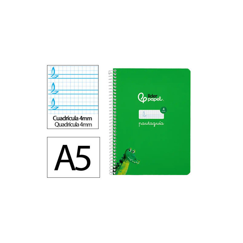 CUADERNO ESPIRAL LIDERPAPEL DI N A5 PAUTAGUIA TAPA BLANDA 40H 75 GR CUADRO PAUTADO 4MM COLOR VERDE