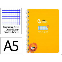 CUADERNO ESPIRAL LIDERPAPEL DI N A5 PAUTAGUIA TAPA DURA 80H 90 GR CUADRO PAUTADO 3MM COLOR AMARILLO